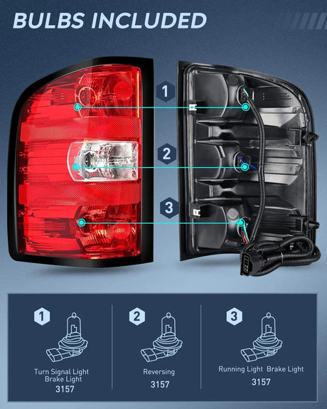 Taillight Assembly 2007 2008 2009 2010 2011 2012 2013 2014 Chevy Silverado 1500 2500HD 3500HD 2007 2008 2009 2010 2011 2012 2013 GMC Sierra 3500HD Tail light Assembly Rear Lamp w/Bulbs and Harness Driver Side