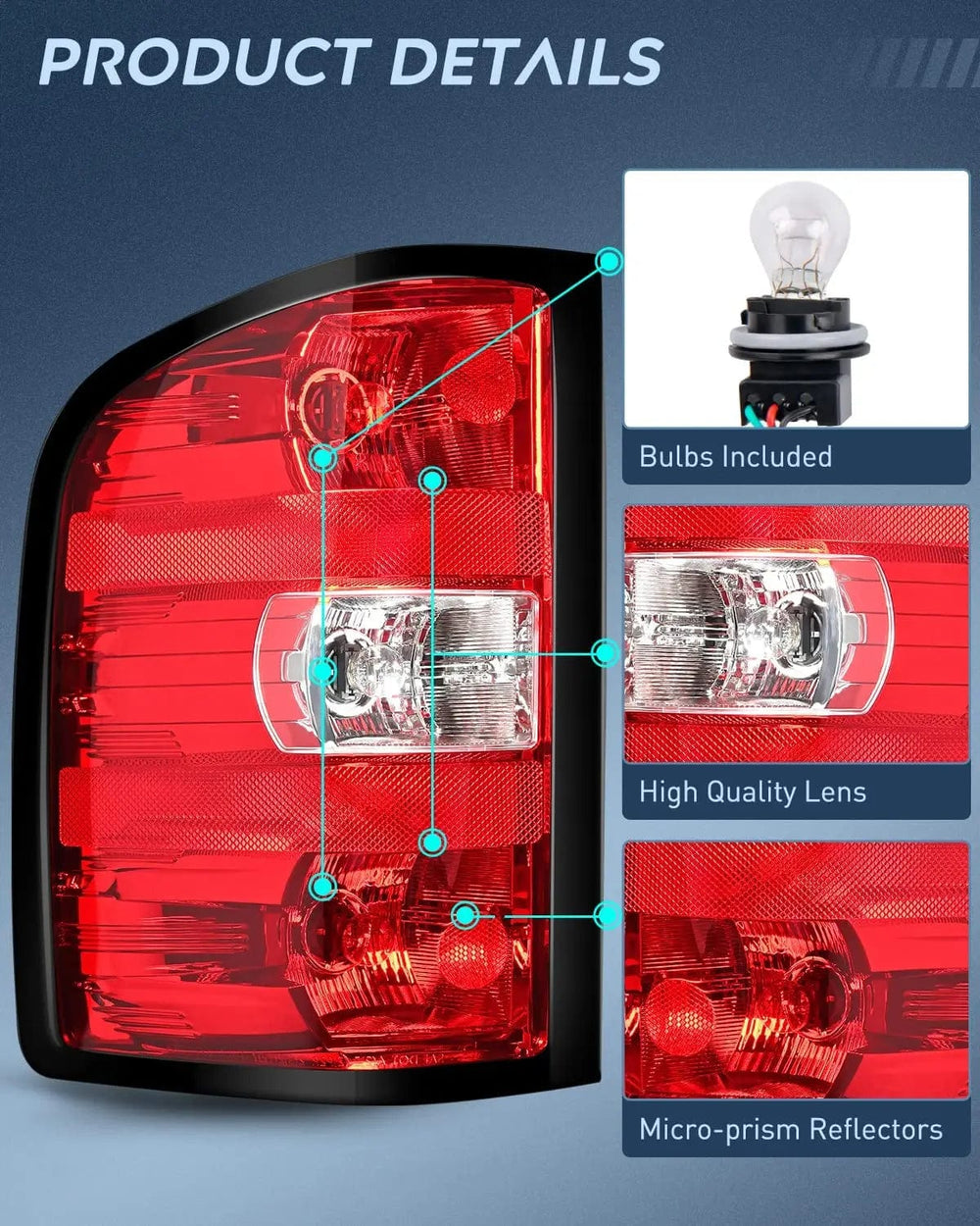 Taillight Assembly 2007 2008 2009 2010 2011 2012 2013 2014 Chevy Silverado 1500 2500HD 3500HD 2007 2008 2009 2010 2011 2012 2013 GMC Sierra 3500HD Tail light Assembly Rear Lamp w/Bulbs and Harness Driver Side