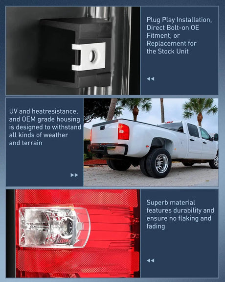 Taillight Assembly 2007 2008 2009 2010 2011 2012 2013 2014 Chevy Silverado 1500 2500HD 3500HD 2007 2008 2009 2010 2011 2012 2013 GMC Sierra 3500HD Tail light Assembly Rear Lamp Replacement w/Bulbs and Harness