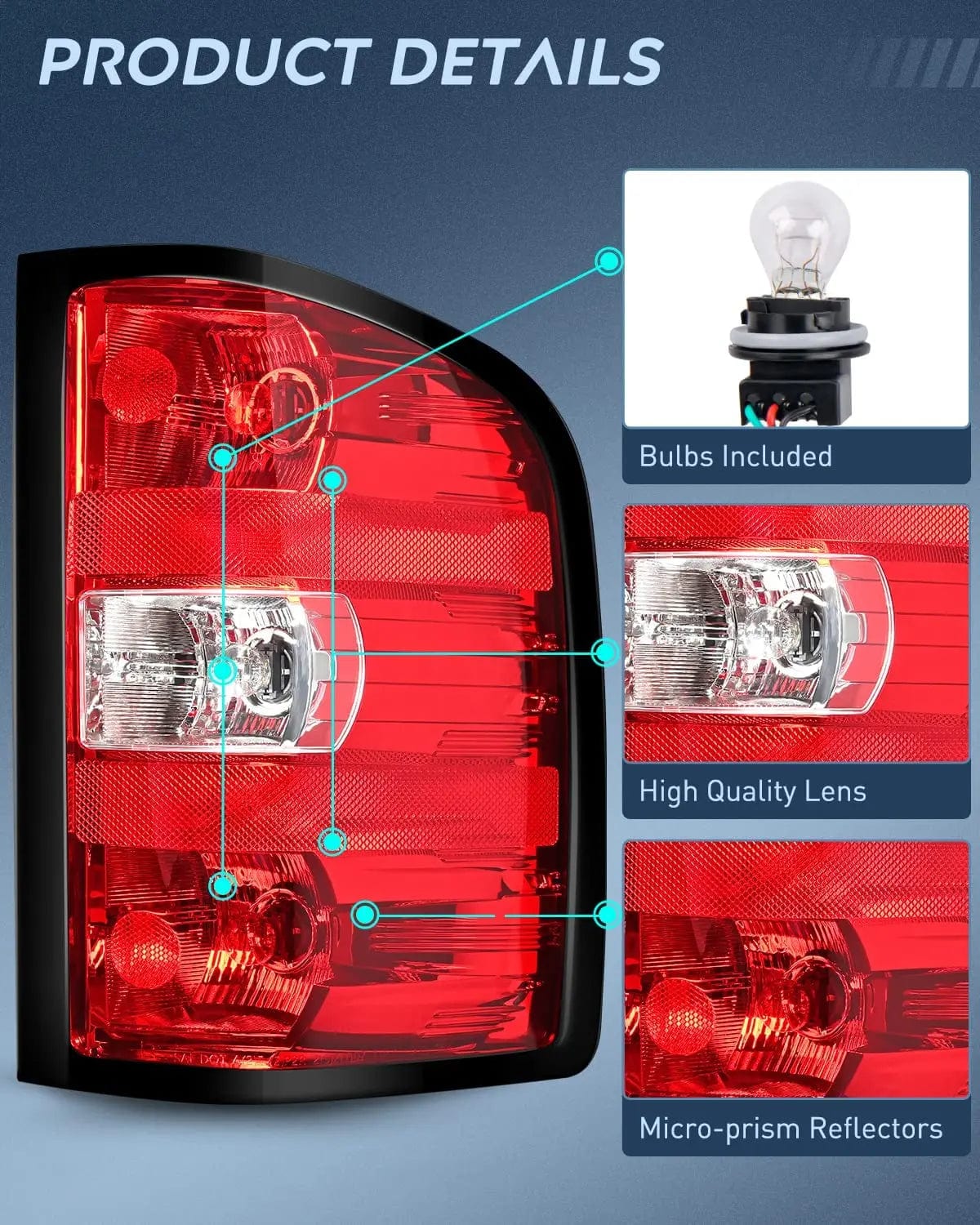 Taillight Assembly 2007 2008 2009 2010 2011 2012 2013 2014 Chevy Silverado 1500 2500HD 3500HD 2007 2008 2009 2010 2011 2012 2013 GMC Sierra 3500HD Tail light Assembly Rear Lamp Replacement w/Bulbs and Harness