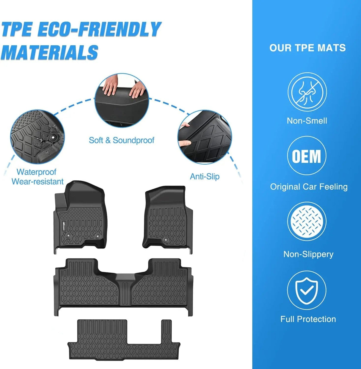 Floor Mat 2021 2022 2023 2024 2025 Chevrolet Tahoe/GMC Yukon/Cadillac Escalade 2nd Row Bench Seat TPE Floor Mats