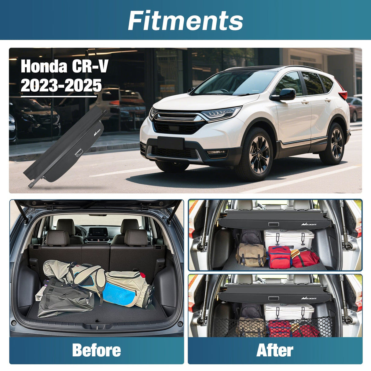 Trunk Cargo Cover Trunk Cargo Cover Fit for Honda CRV 2023 2024 2025, Retractable Privacy Security Shield Shade Rear Trunk Cover, with Trunk Storage Net