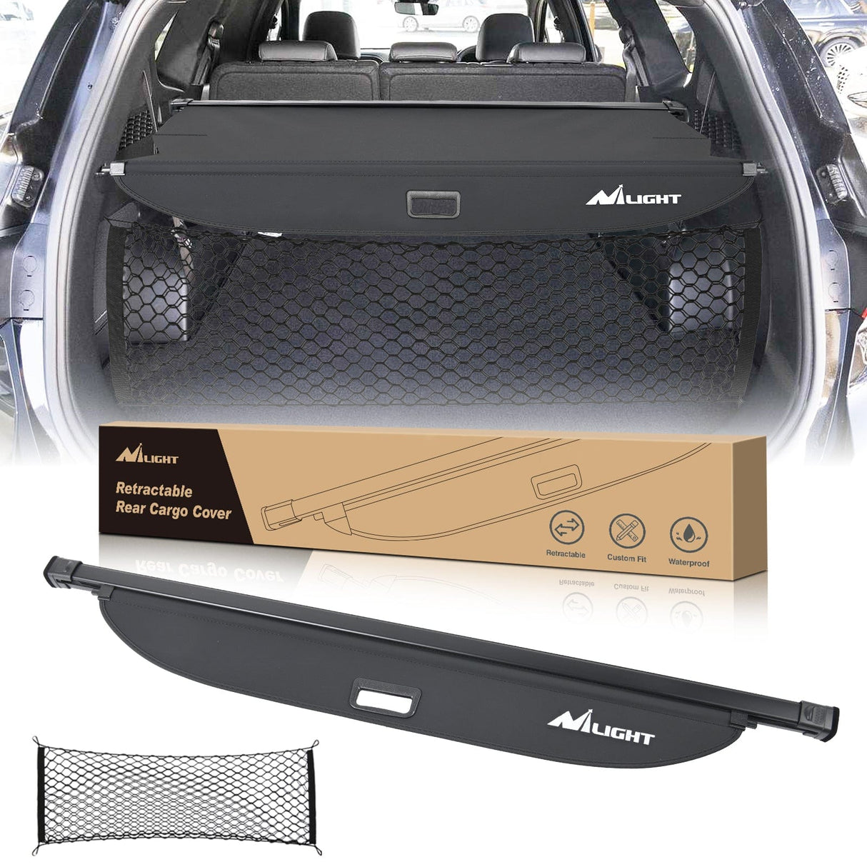 Trunk Cargo Cover Trunk Cargo Cover for Hyundai Santa Fe 2019 2020 2021 2022 2023, Retractable Security Shade Rear Cargo Cover, with Trunk Storage Net