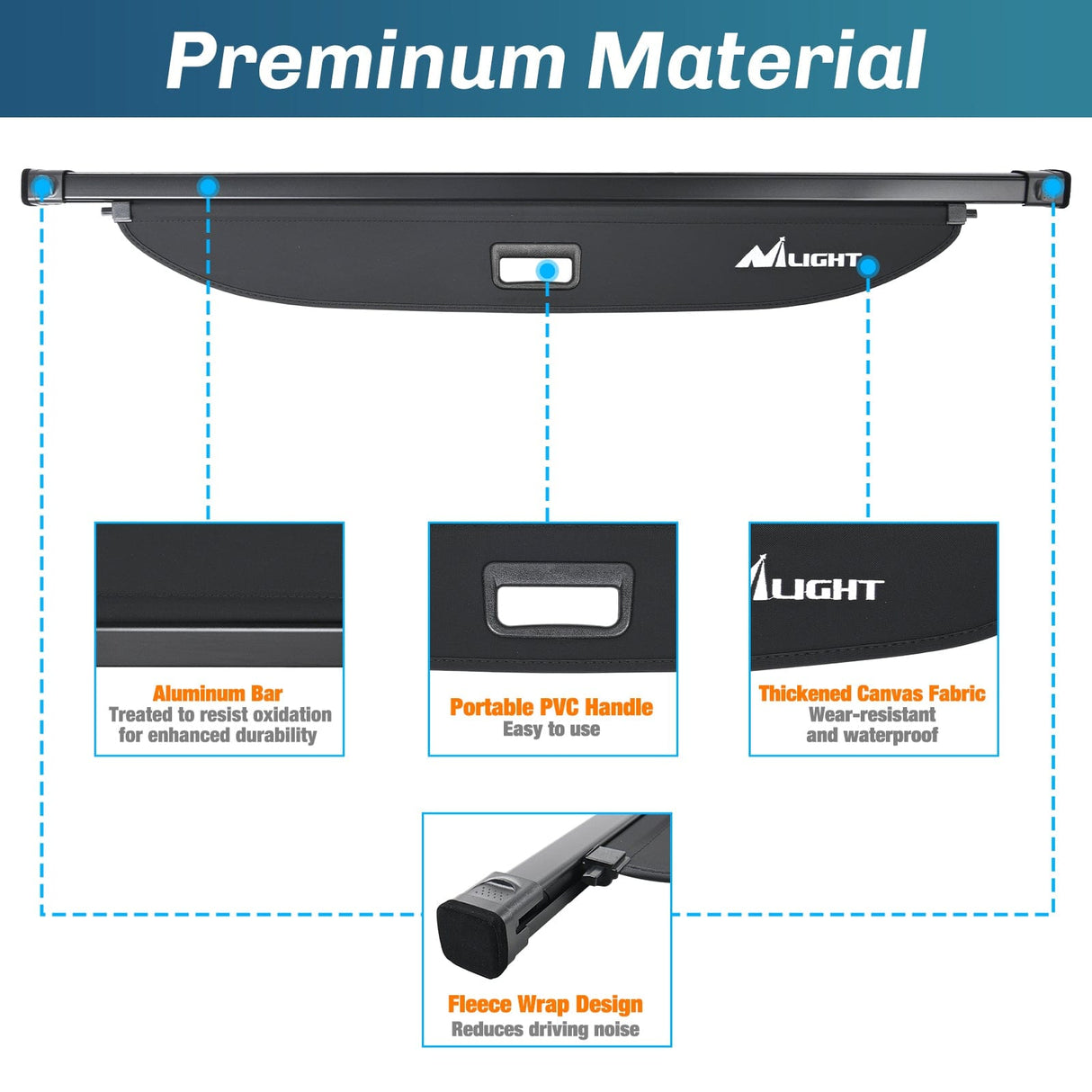 Trunk Cargo Cover Trunk Cargo Cover for Hyundai Santa Fe 2019 2020 2021 2022 2023, Retractable Security Shade Rear Cargo Cover, with Trunk Storage Net