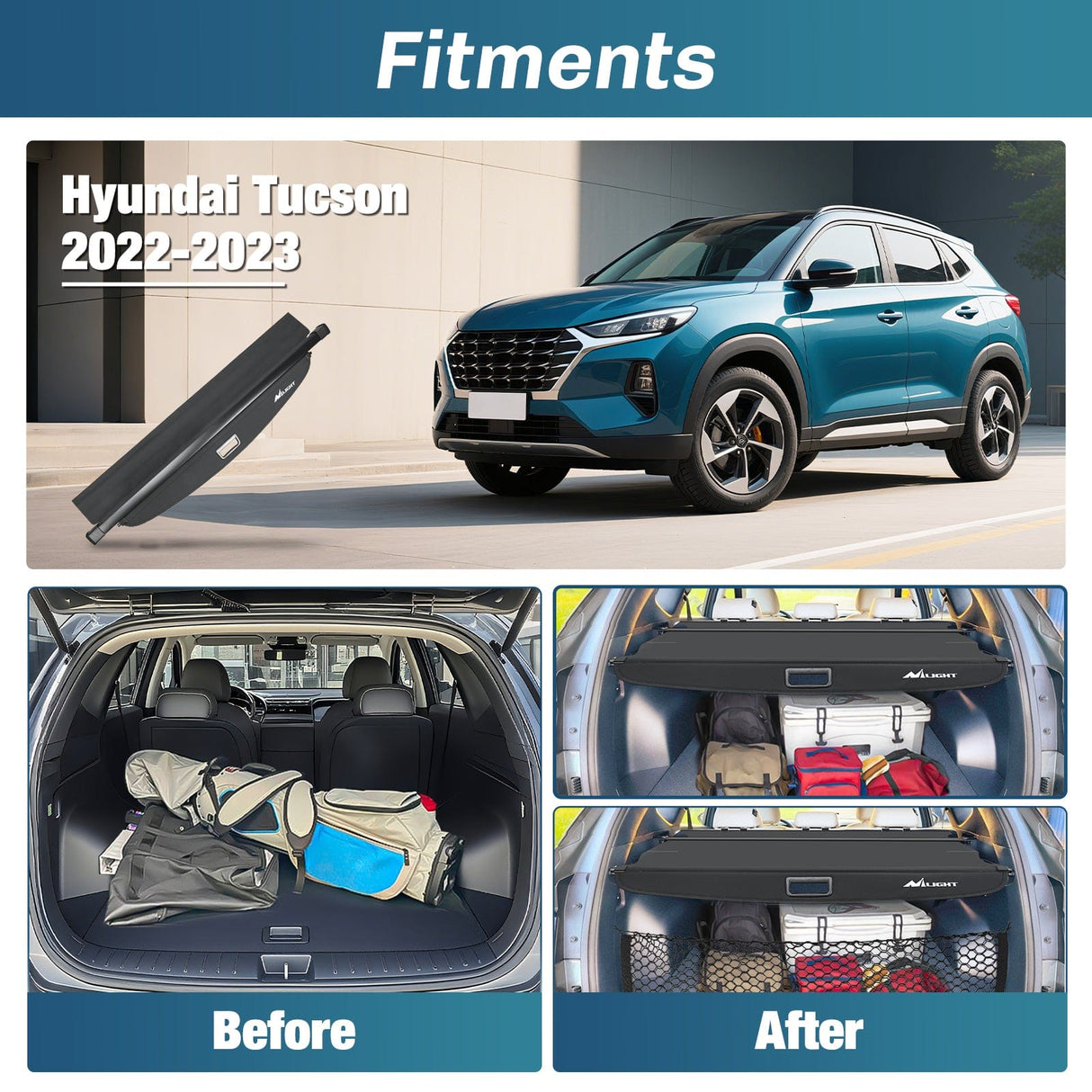 Trunk Cargo Cover Trunk Cargo Cover for Hyundai Tucson 2021 2022 2023 2024 2025 Retractable Privacy Security Shield Shade Rear Trunk Cover, with Trunk Storage Net