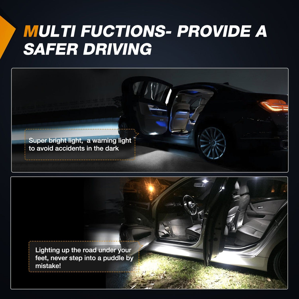 Door Panel Light 2PCS LED Interior Door Panel Light Courtesy Warning Lights White Beam Plug and Play Compatible with BMW 1 3 5 6 7 Series Z4 X3 X5 X6 E82 E88 E90 F30 E60 F10 E65 E66