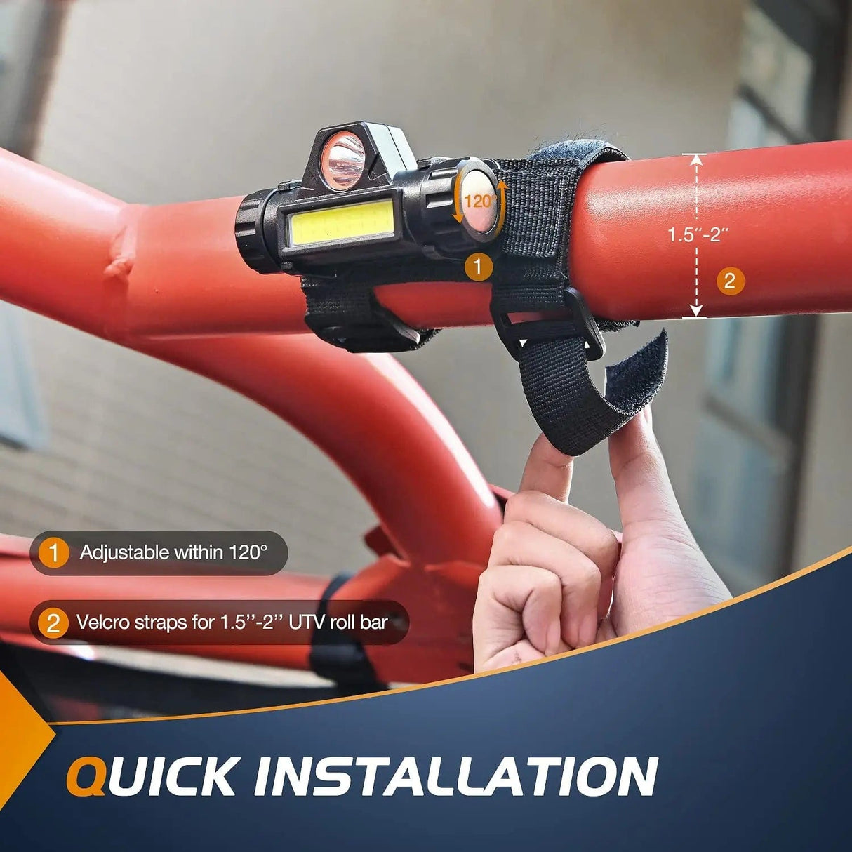 LED Work Light Dome Light Spot Flood Combo Universal 1.5in-2.0in Roll Bar Mount