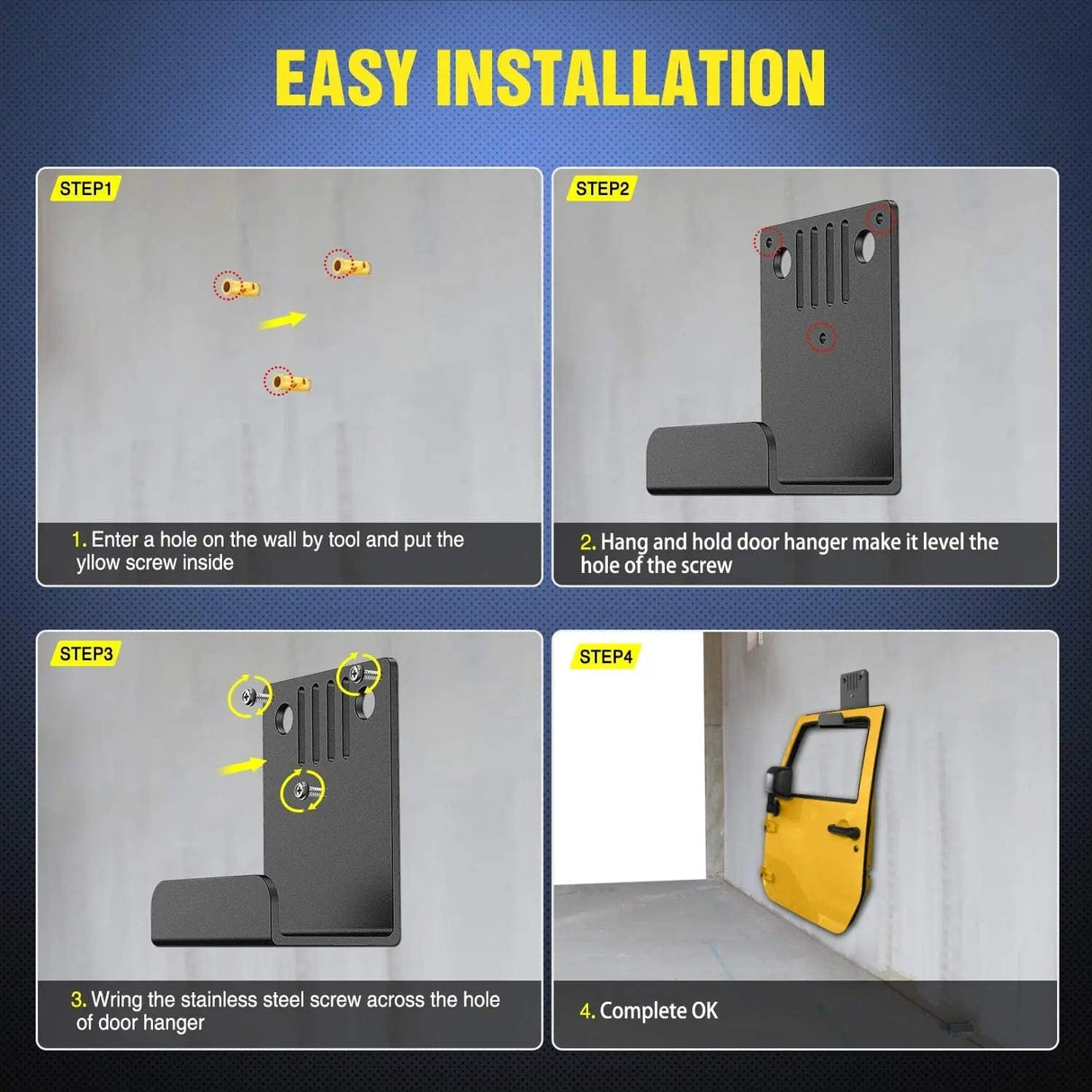 Vehicle Parts & Accessories Door Hangers Wall Mount Storage Bracket Holder Fit for All Wrangler CJ YJ TJ LJ JK JKU and JT Gladiator