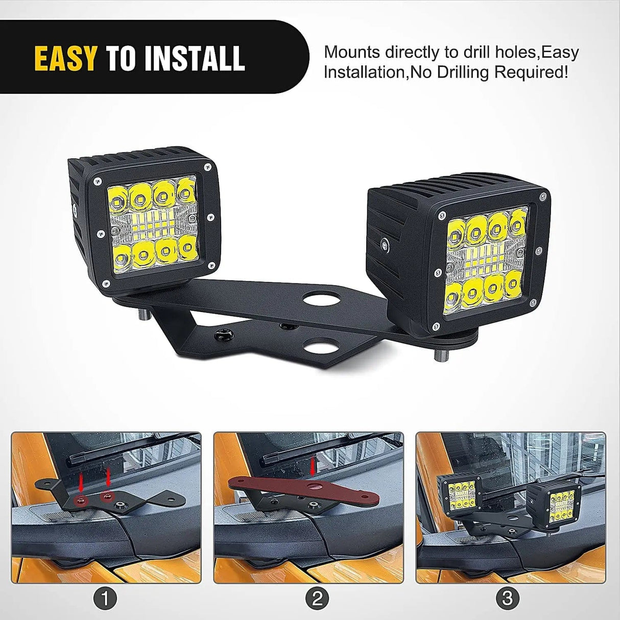 Mounting Accessory Dual A-Pillar Lower Windshield Hinge Mounts Light Pods For 2021-2023 Ford Bronco