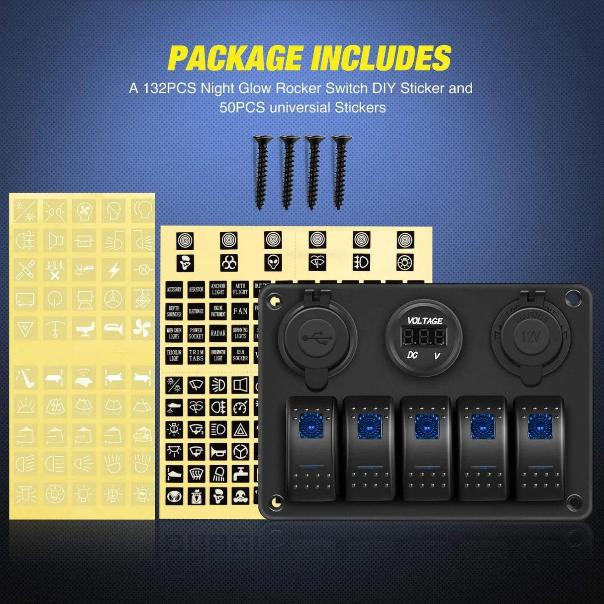 switch panel 5Gang Aluminum Rocker Switch Panel w/ Dual USB Cigarette Lighter Socket Voltmeter