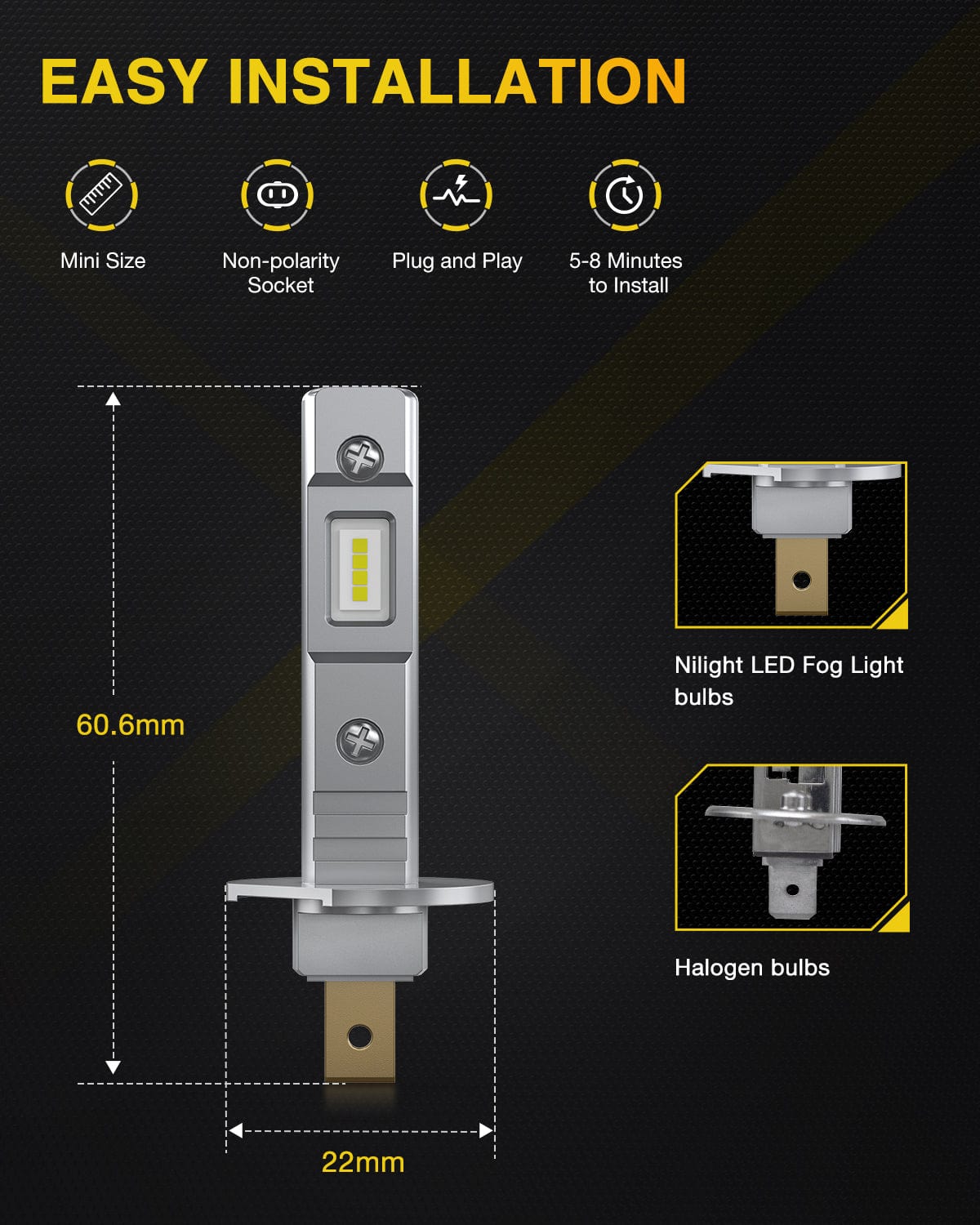 LED Headlight H1 Xenon LED Fog Light Bulbs EF1 Series 6000K | 2 BULBS