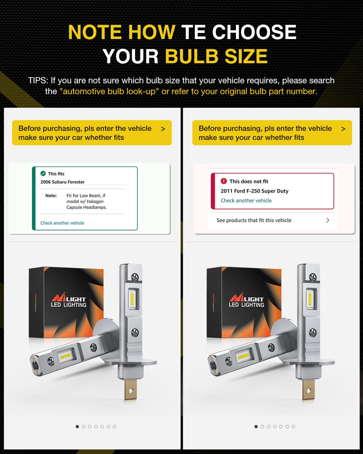 LED Headlight H1 Xenon LED Fog Light Bulbs EF1 Series 6000K | 2 BULBS