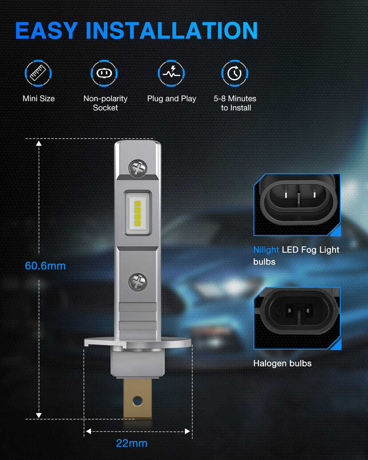 LED Headlight H1 Xenon LED Fog Light Bulbs EF2 Series 6000K | 2 BULBS