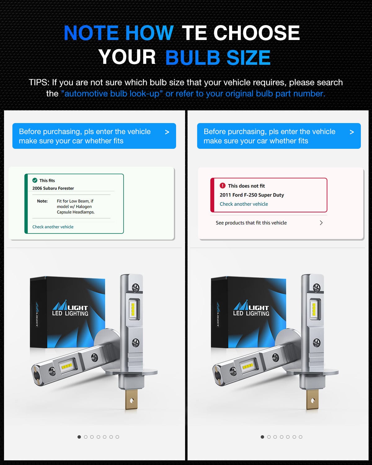 LED Headlight H1 Xenon LED Fog Light Bulbs EF2 Series 6000K | 2 BULBS