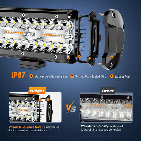 LED Light Bar 20" 420W Amber White Strobe Spot/Flood LED Light Bar Kit | 2PCS 4" 60W Light Pods | 16AWG Wire 3 Leads