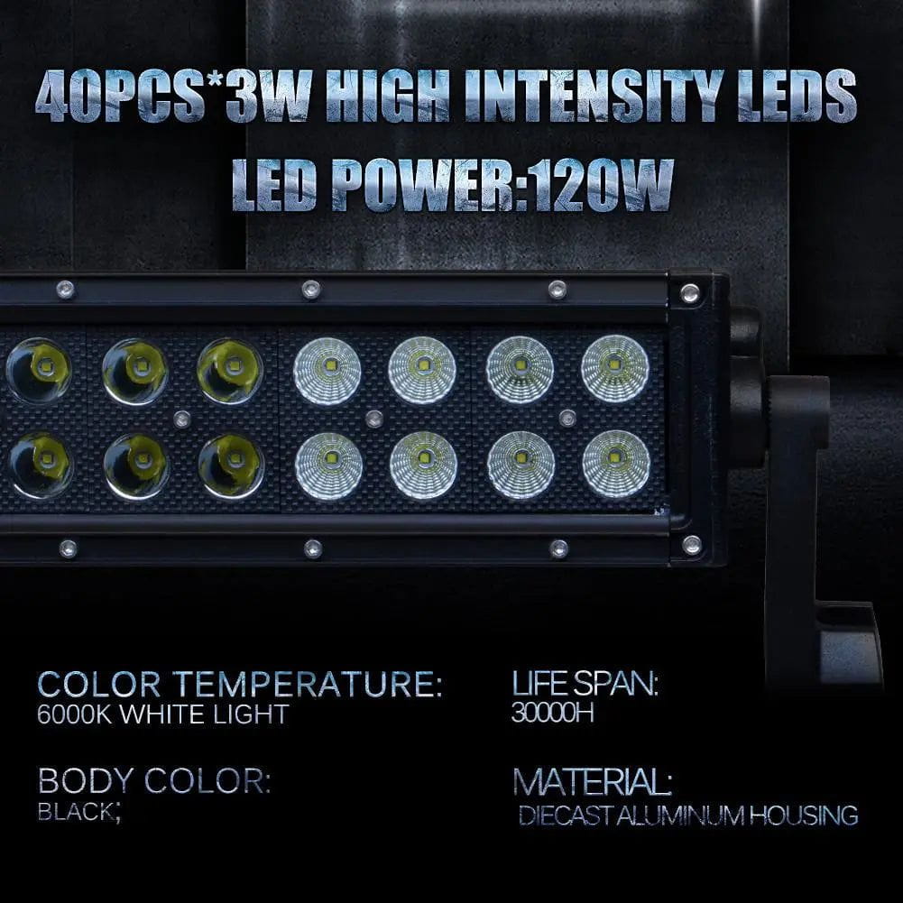 LED Light Bar 22" 120W Double Row Black Spot/Flood LED Light Bar