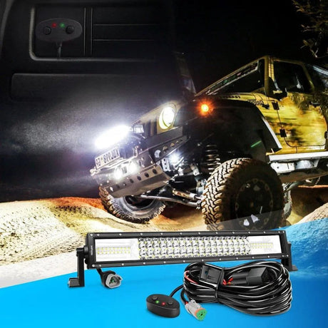 Light Bar Wiring Kit 22" 270W 13500LM Triple Row Amber White Spot/Flood LED Light Bar | 16AWG DT Wire