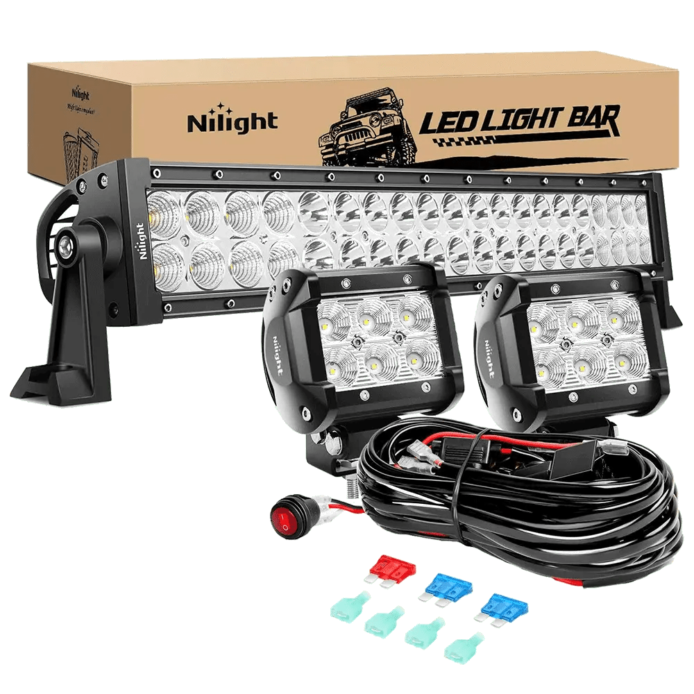 LED Light Bar 22" 120W Double Row Spot/Flood LED Light Bar | 2Pcs 4" 18W Flood LED Pods | 16AWG Wire 3Pin Switch