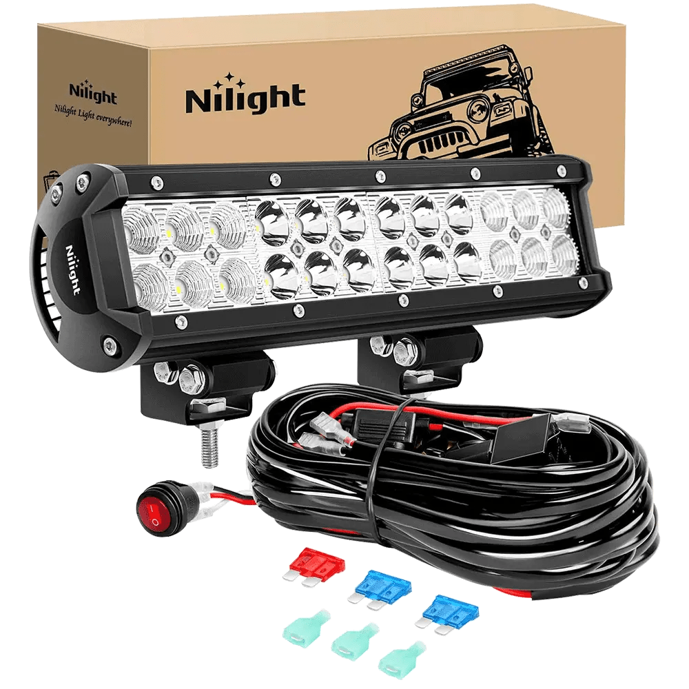 Light Bar Wiring Kit 12" 72W Double Row Spot/Flood Led Light Bar | 12FT Wire 3Pin Switch