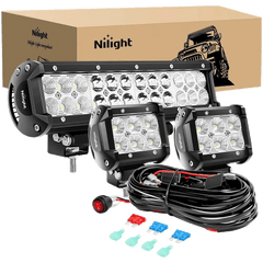 12 Inch 72W Double Row Spot Flood Led Light Bar | 4 Inch 18W Flood LED Pods (Pair) | 10FT Wire 3Pin Switch