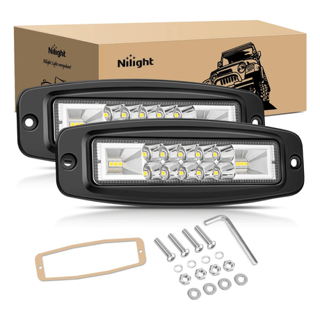6Inch 60W Upgraded Flush Mount Spot/Flood LED Work Lights (Pair) Nilight
