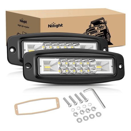 6Inch 60W Upgraded Flush Mount Spot/Flood LED Work Lights (Pair) Nilight