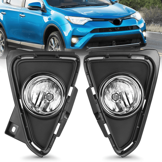 Fog Light Assembly Fog Lights Assembly Compatible with 2016 2017 2018 Toyota RAV4 Fog Lamp Bumper Light Replacement Clean Lens Passenger and Driver Side with 12V H11 552 Halogen Bulbs