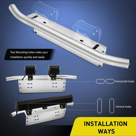 Light Bar Mounting Kit Front Bumper License Plate Mount Bracket Holder White