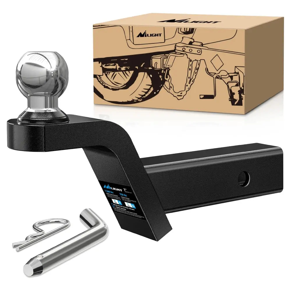 Fusion Trailer Hitch Mount with 2 Inch Trailer Ball 5/8 Inch Hitch Pin Clip 2 Inch Rise Nilight