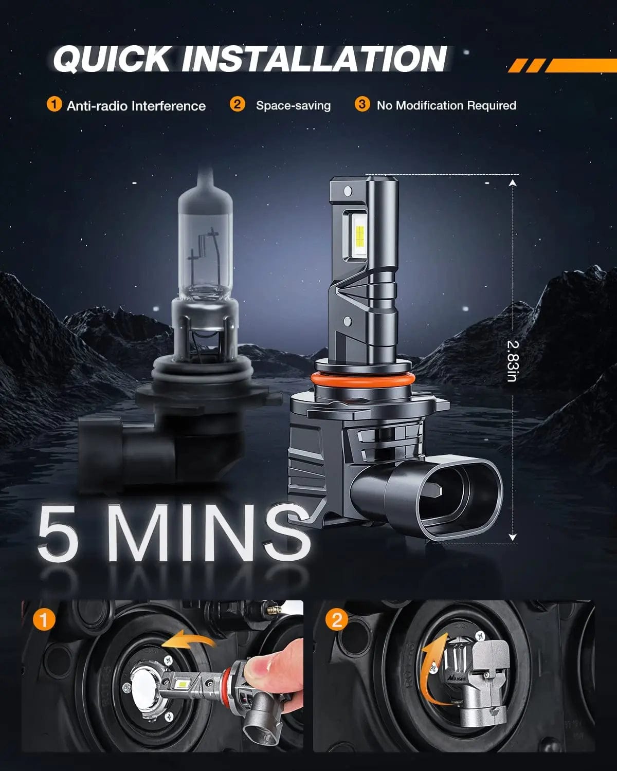 LED Headlight 9005/HB3 H11/H9/H8 LED Headlight Bulbs ES1 Series 160W 32000LM 6000K IP67 | 4 BULBS