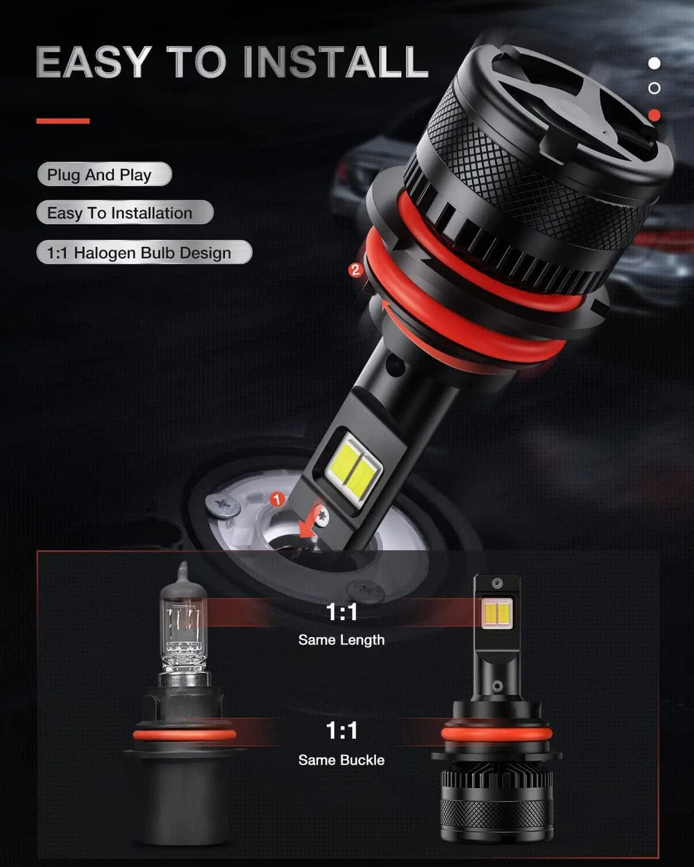 LED Headlight 9004/HB1 LED Headlight Bulbs N40 Series 100W 20000LM 6000K IP67 | 2 BULBS