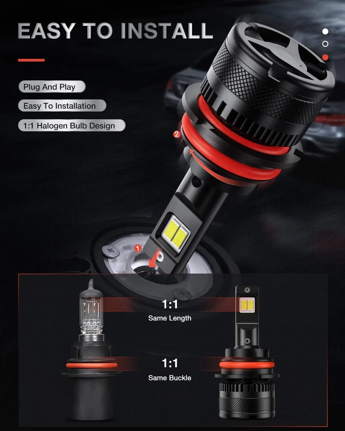 LED Headlight 9004/HB1 LED Headlight Bulbs N40 Series 100W 20000LM 6000K IP67 | 2 BULBS