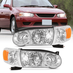 2001 2002 Toyota Corolla Headlight Assembly Chrome Housing Amber Reflector