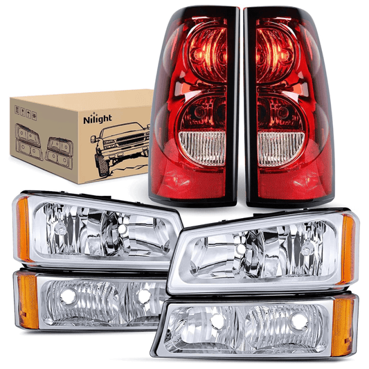 Headlight Assembly Headlight and Taillight Assembly Combo Compatible with 2003 2004 2005 2006 Chevy Silverado 1500 1500HD 2500 2500HD 3500 2007 Chevy Silverado 1500 2500 3500 Classic OE Style