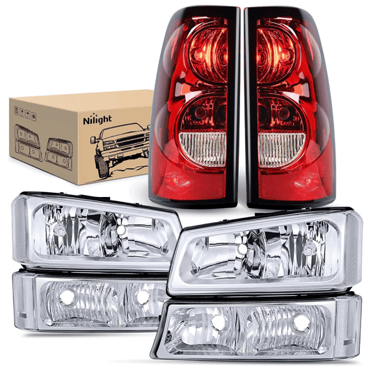 Headlight Assembly Headlight and Taillight Assembly Combo Compatible with 2003 2004 2005 2006 Chevy Silverado 1500 1500HD 2500 2500HD 3500 2007 Chevy Silverado 1500 2500 3500 Classic OE Style