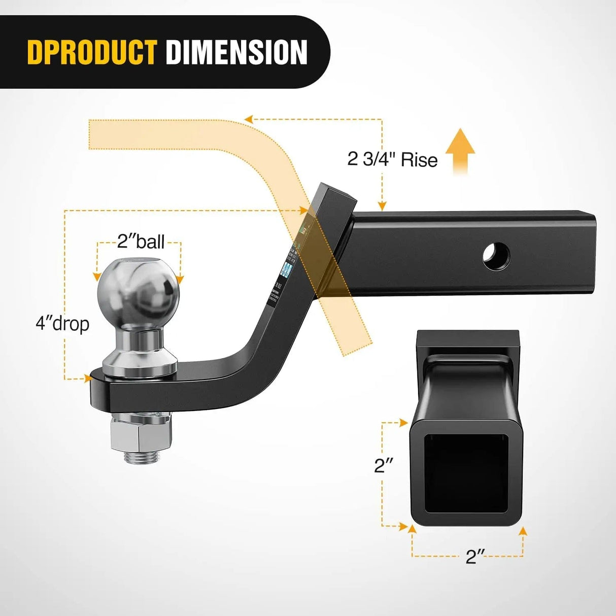 Trailer Hitch Hitch Ball Mount with 2 Inch Ball (2 Inch Shank, 7500 lbs, 4 Inch Drop)