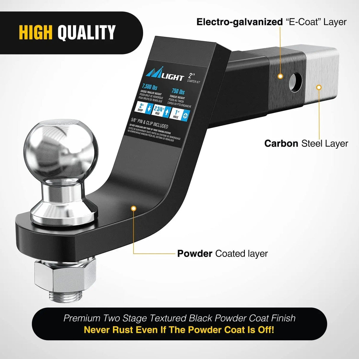 Trailer Hitch Hitch Ball Mount with 2 Inch Ball (2 Inch Shank, 7500 lbs, 4 Inch Drop)