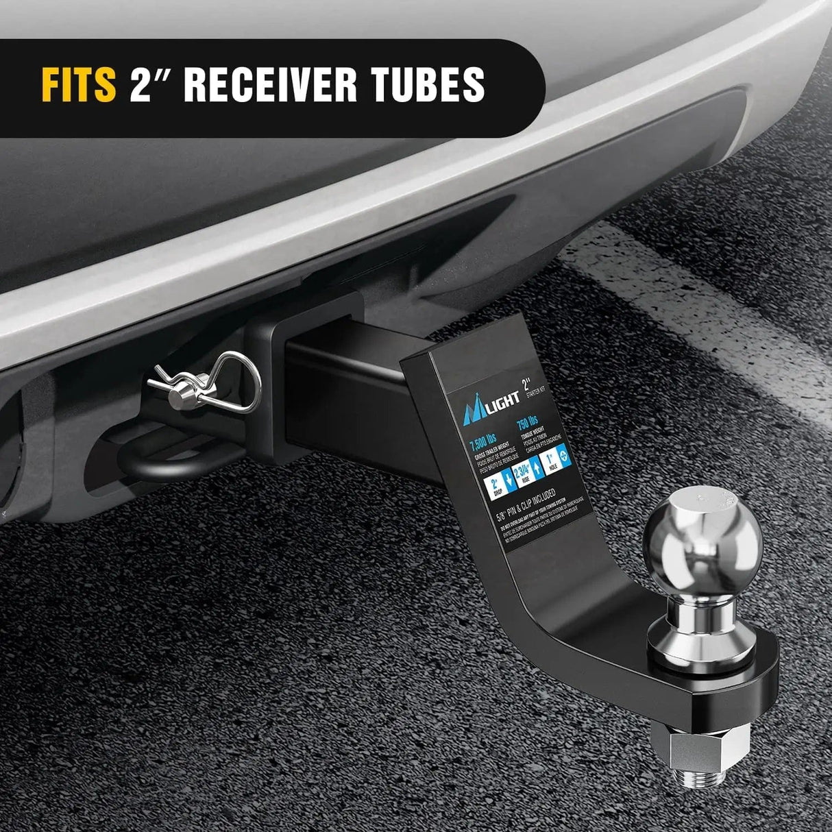 Trailer Hitch Hitch Ball Mount with 2 Inch Ball (2 Inch Shank, 7500 lbs, 4 Inch Drop)