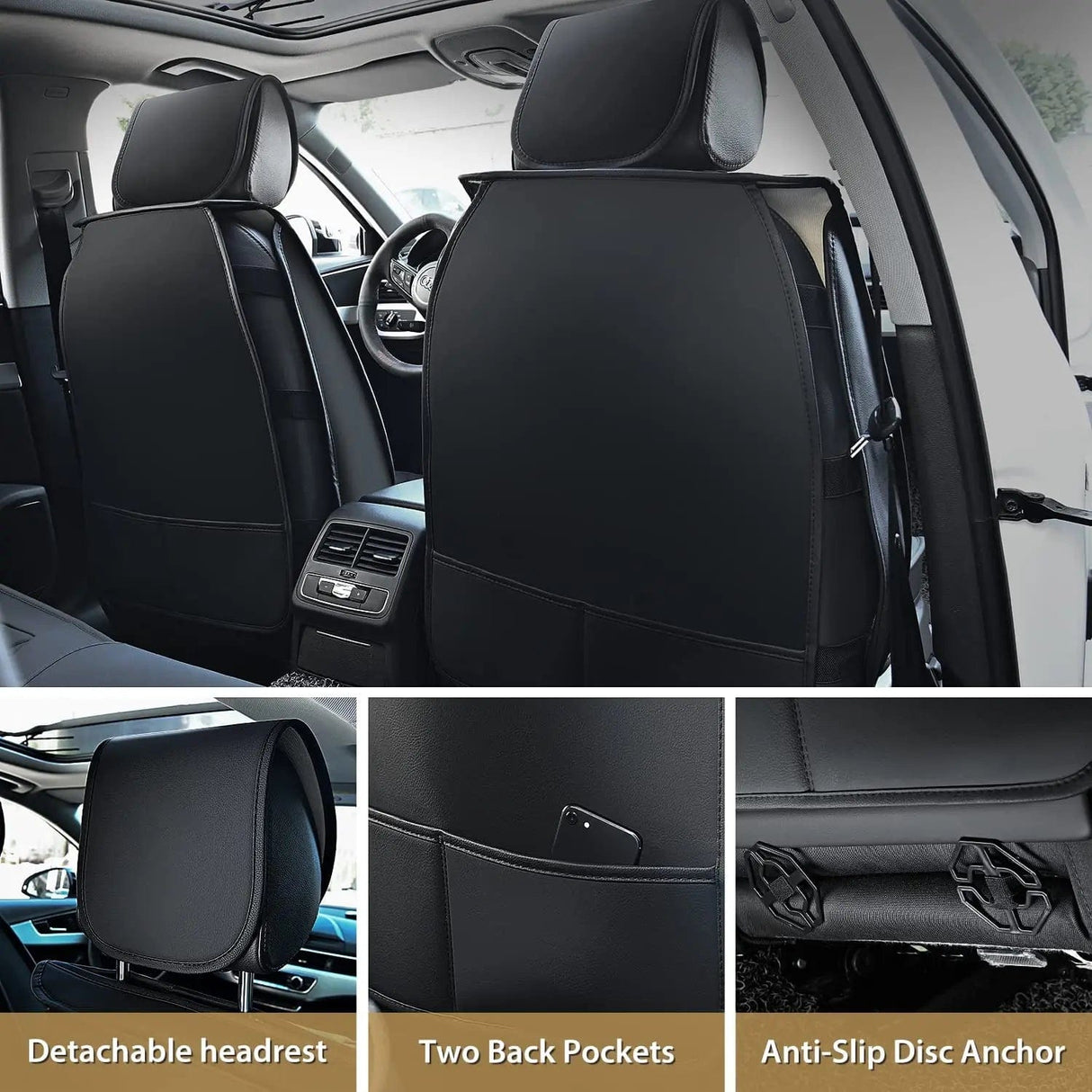 Vehicle Seat Belt Covers Hyundai Honda Accord Kia Civic Corolla Camry CRV RAV4 Fusion 5 Seat Covers (Full Set, Black Red)