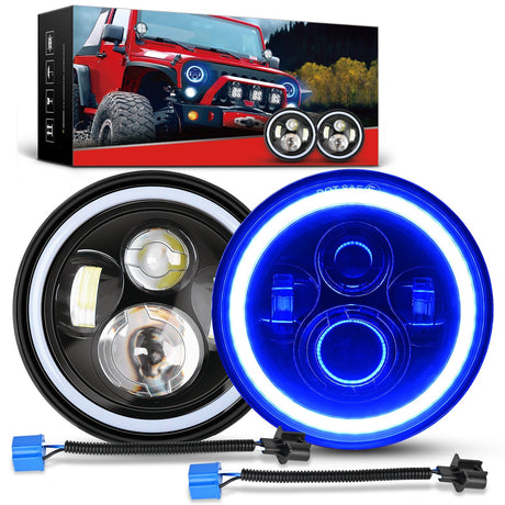 LED Headlight 7 Inch Round LED Halo Headlights w/Turn Signal Amber Light Blue DRL High Low Beam 7Inch Headlight Compatible with 2007 2008 2009 2010 2011 2012 2013 2014 2015 2016 2017 2018 Wrangler JK JKU