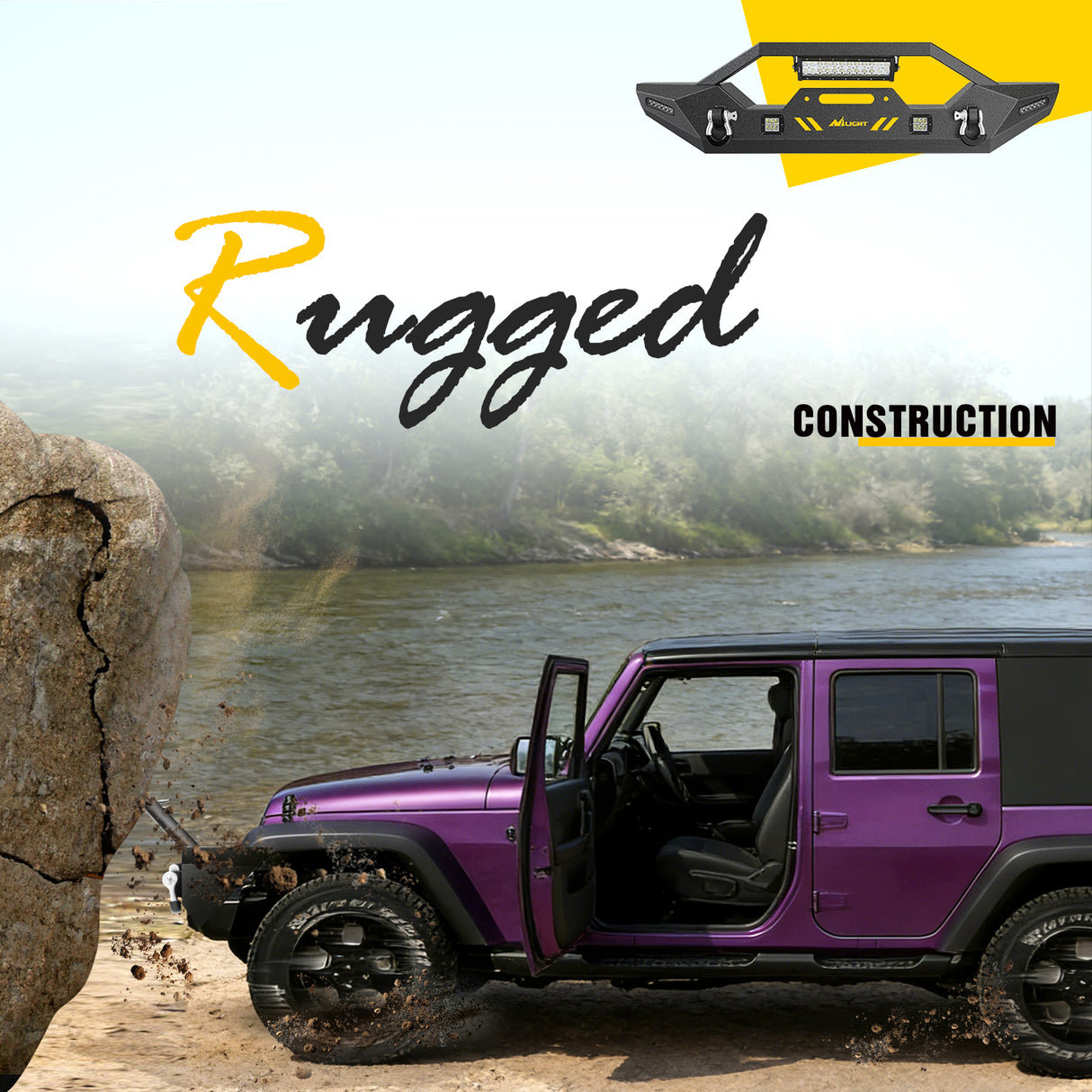 2007 2008 2009 2010 2011 2012 2013 2014 2015 2016 2017 2018 Jeep Wrangler JK/JKU 2018-2025 JL/JLU 2020 2021 2022 2023 20024 2025 Gladiator JT Front Bumper with 72W LED Light Bar 2Pcs 18W Light Pod 2Pcs 18W Single Row Work Light Winch Plate