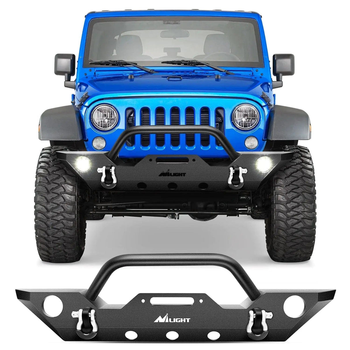 Front Bumper 2007 2008 2009 2010 2011 2012 2013 2014 2015 2016 2017 2018 Jeep Wrangler JK/JKU Front Bumper Rock Crawler Fog Lights Hole Winch Plate