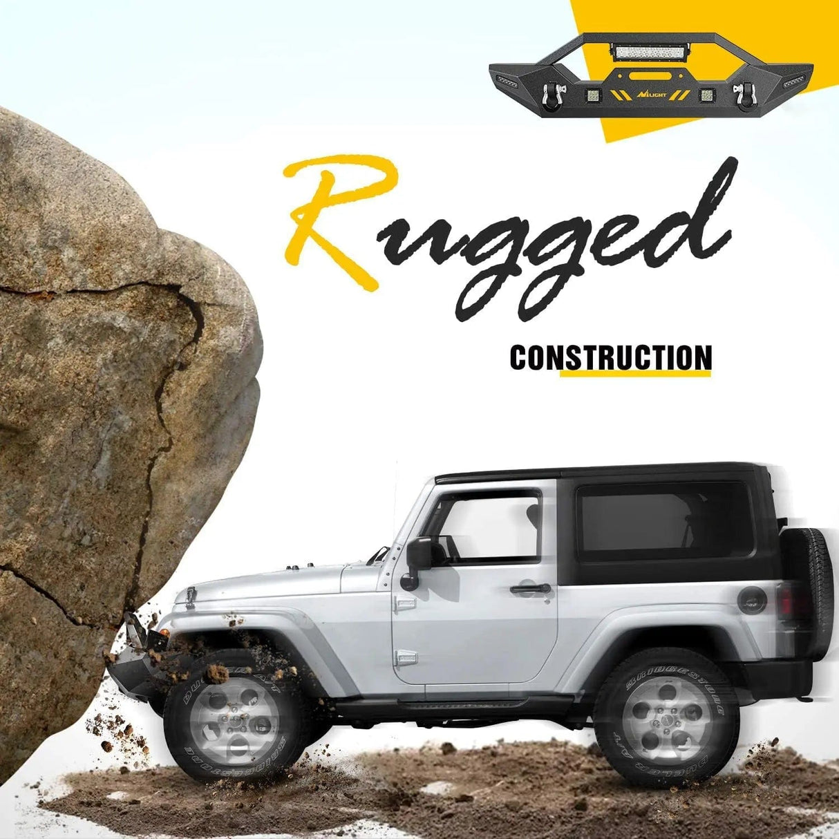 Front Bumper 2007 2008 2009 2010 2011 2012 2013 2014 2015 2016 2017 2018 Jeep Wrangler JK/JKU 2018-2025 JL/JLU 2020 2021 2022 2023 20024 2025 Gladiator JT Front Bumper with 72W LED Light Bar 2Pcs 18W Light Pod 2Pcs 18W Single Row Work Light Winch Plate