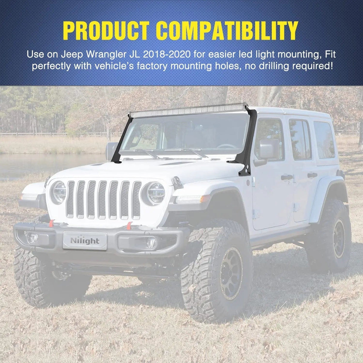 Vehicle Parts & Accessories 52 Inch Light Bar Windshield Frame Mounts for Jeep Wrangler JL/JLU Unlimited 2018 2019 2020 2021 2022 2023 2024