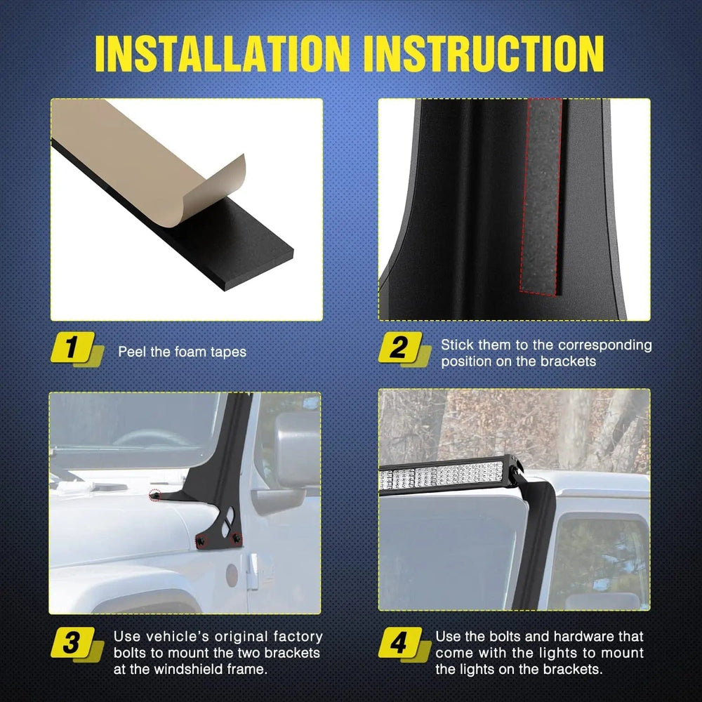 Vehicle Parts & Accessories 52 Inch Light Bar Windshield Frame Mounts for Jeep Wrangler JL/JLU Unlimited 2018 2019 2020 2021 2022 2023 2024