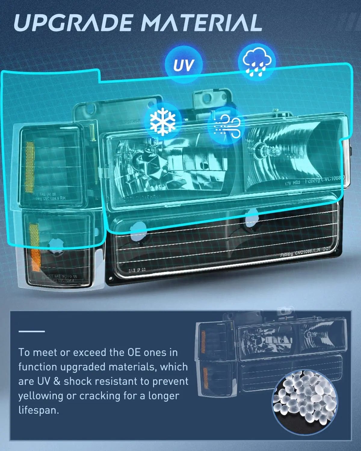 Headlight Assembly 1994 1995 1996 1997 1998 Chevy Silverado Tahoe Suburban C10 C/K 1500 2500 3500 Headlight Assembly Black Case Amber Reflector