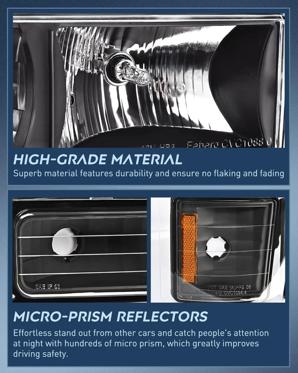 Headlight Assembly 1994 1995 1996 1997 1998 Chevy Silverado Tahoe Suburban C10 C/K 1500 2500 3500 Headlight Assembly Black Case Amber Reflector