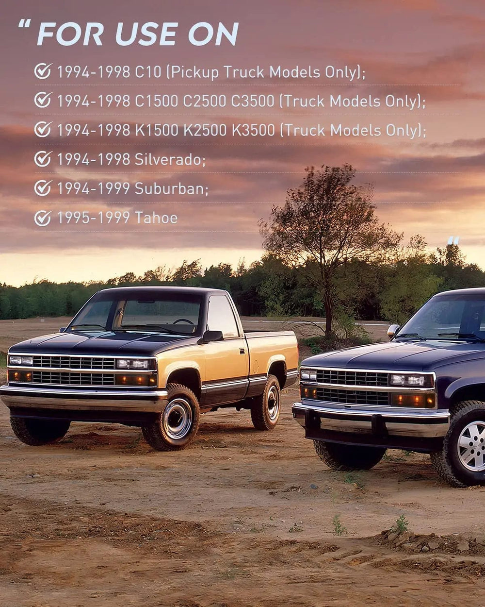 Headlight Assembly 1994 1995 1996 1997 1998 Chevy Silverado Tahoe Suburban C10 C/K 1500 2500 3500 Headlight Assembly Black Case Amber Reflector