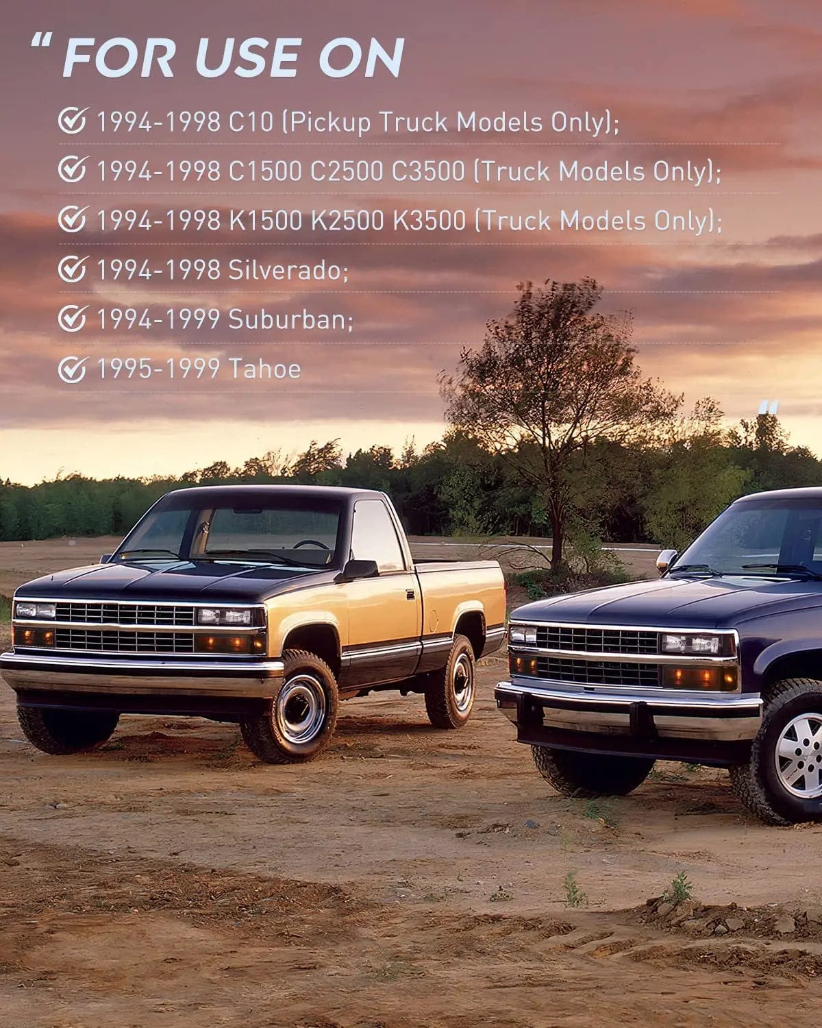 Headlight Assembly 1994 1995 1996 1997 1998 Chevy Silverado Tahoe Suburban C10 C/K 1500 2500 3500 Headlight Assembly Black Case Amber Reflector