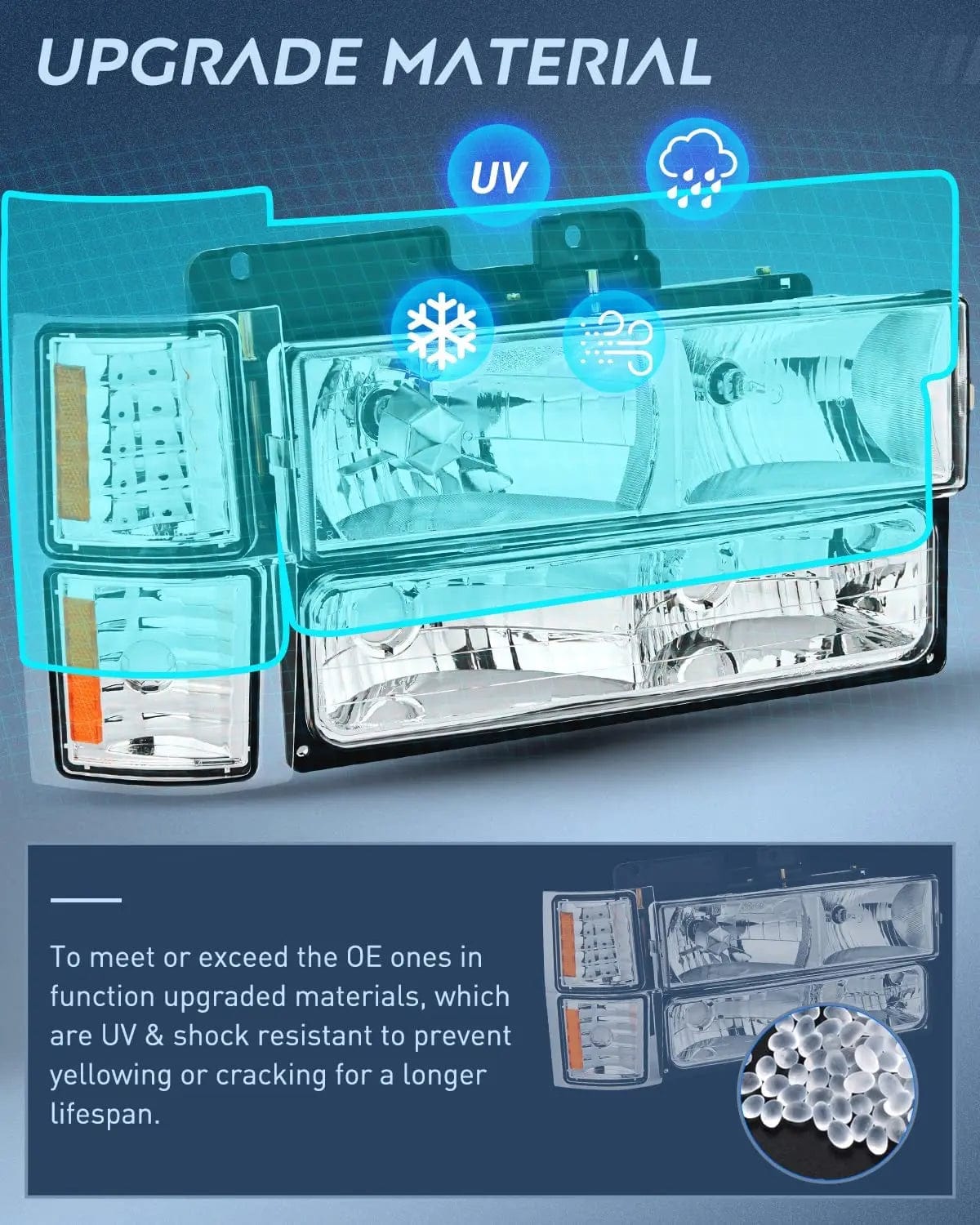LED Headlight 1994 1995 1996 1997 1998 Chevy Silverado Tahoe Suburban C10 C/K 1500 2500 3500 Headlight Assembly Chrome Case Amber Reflector